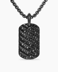 Sculpted Cable Tag Black Titanium with Black Diamonds, 27mm