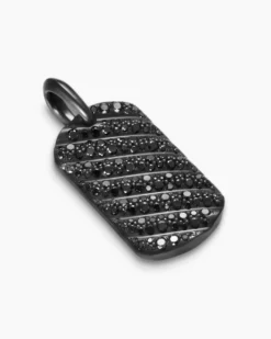 Sculpted Cable Tag Black Titanium with Black Diamonds, 27mm