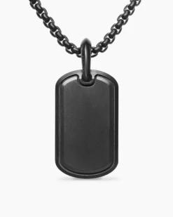 Sculpted Cable Tag Black Titanium with Black Diamonds, 27mm