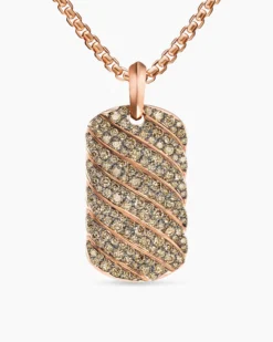 Sculpted Cable Tag 18K Rose Gold with Cognac Diamonds, 35mm