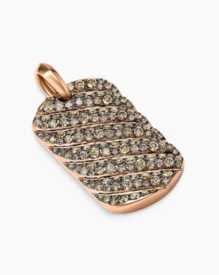 Sculpted Cable Tag 18K Rose Gold with Cognac Diamonds, 35mm