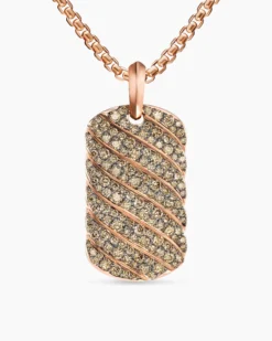Sculpted Cable Tag 18K Rose Gold with Cognac Diamonds, 35mm