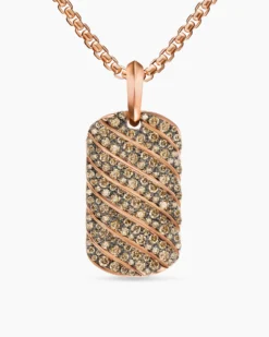Sculpted Cable Tag 18K Rose Gold with Cognac Diamonds, 27mm