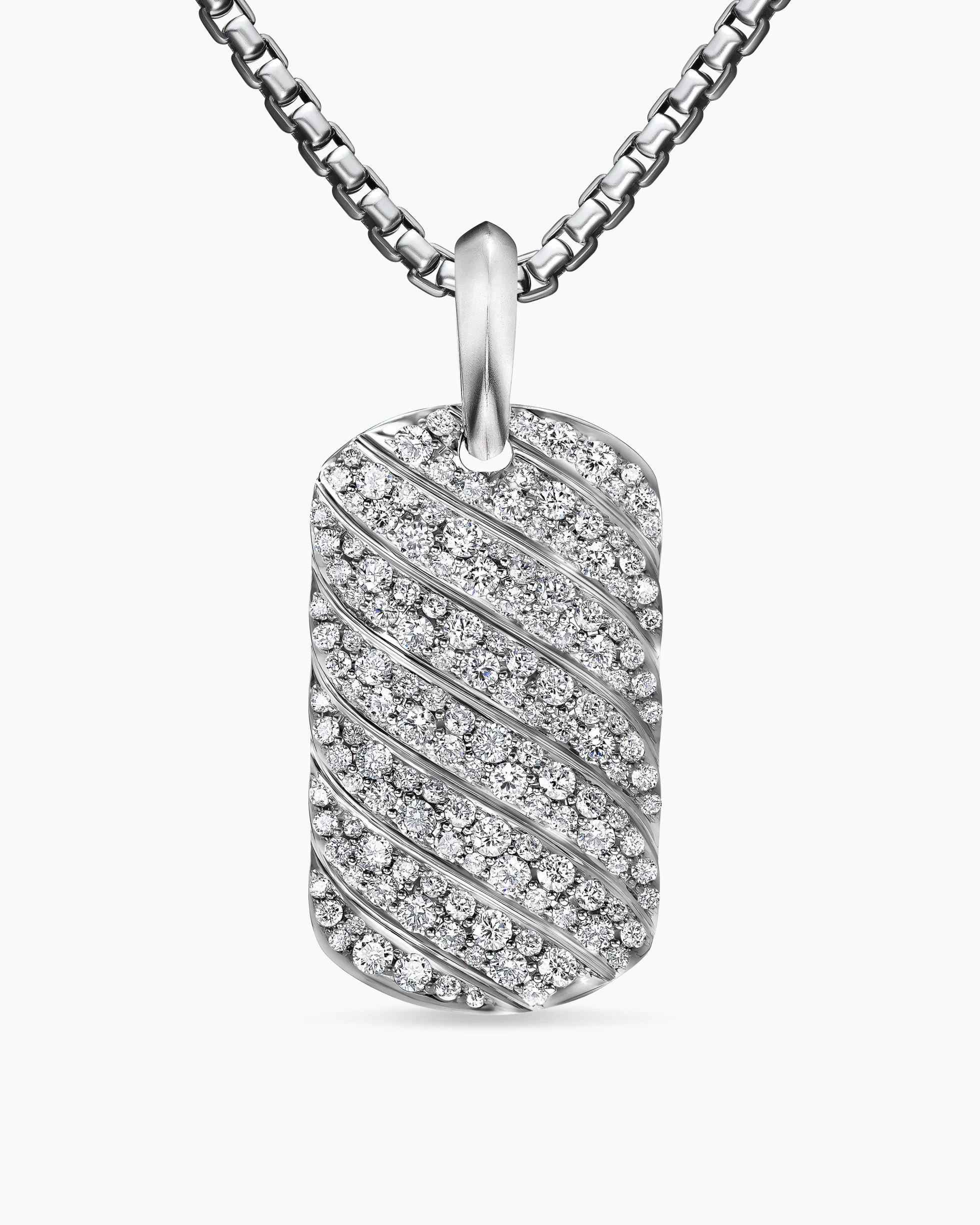Sculpted Cable Tag 18K White Gold with Diamonds, 27mm
