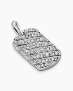 Sculpted Cable Tag 18K White Gold with Diamonds, 27mm