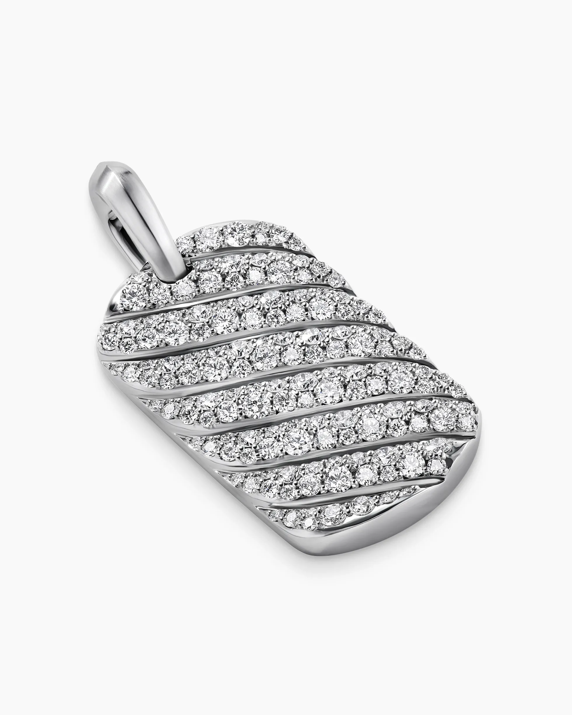 Sculpted Cable Tag 18K White Gold with Diamonds, 27mm
