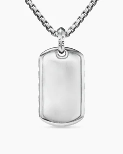 Sculpted Cable Tag 18K White Gold with Diamonds, 27mm