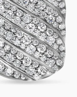 Sculpted Cable Tag 18K White Gold with Diamonds, 27mm