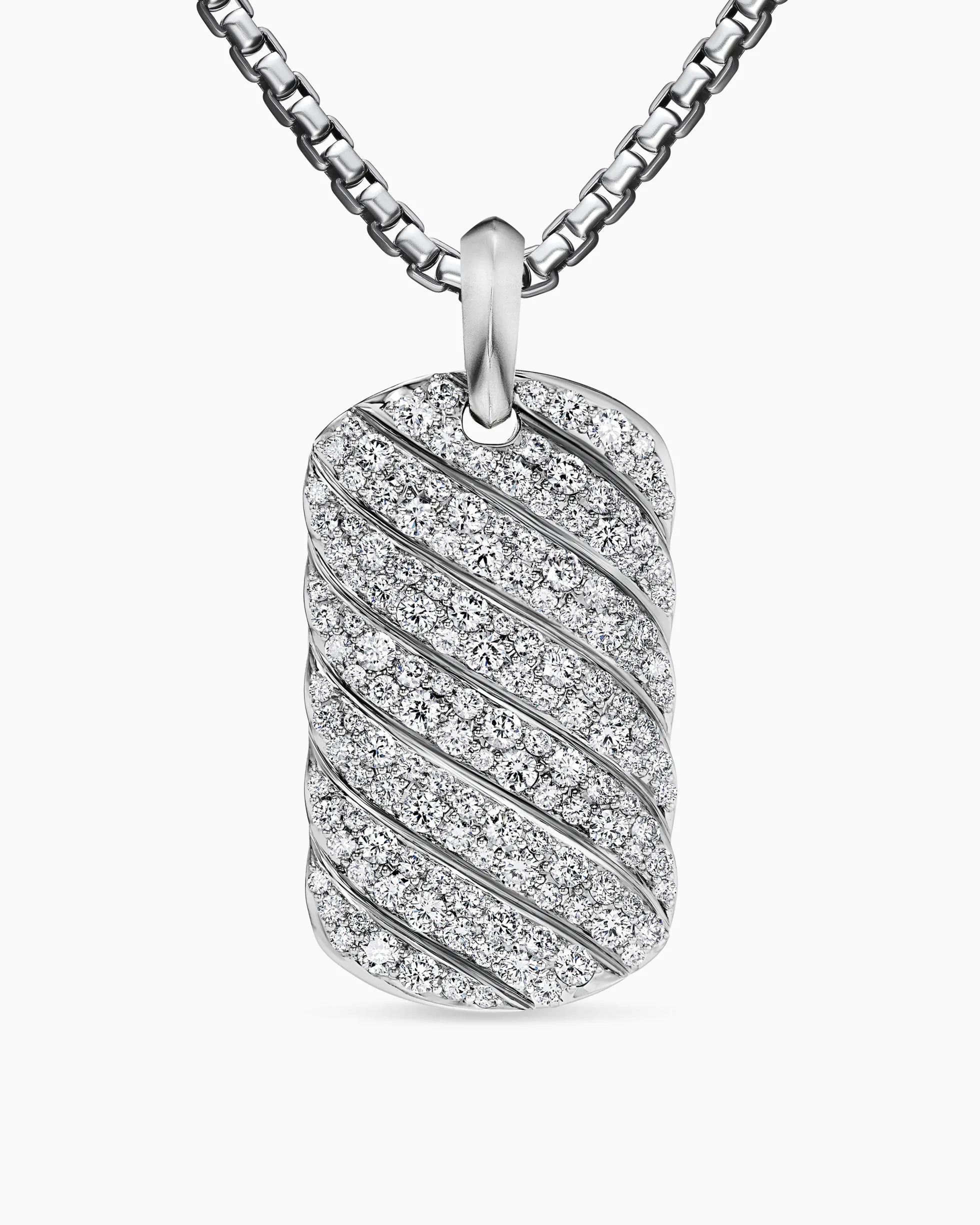 Sculpted Cable Tag 18K White Gold with Diamonds, 35mm
