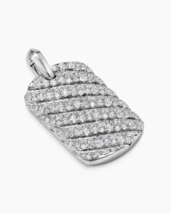 Sculpted Cable Tag 18K White Gold with Diamonds, 35mm