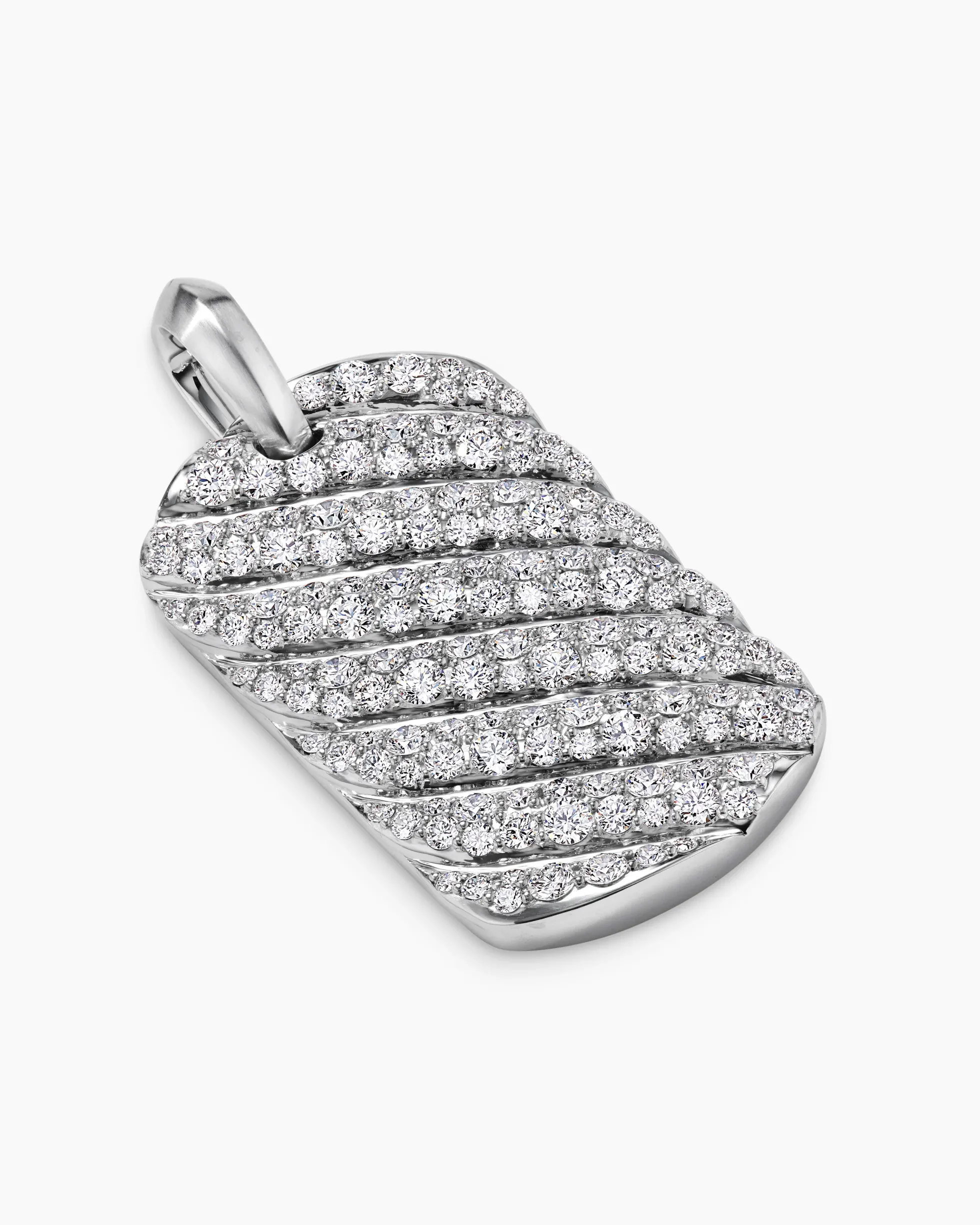 Sculpted Cable Tag 18K White Gold with Diamonds, 35mm