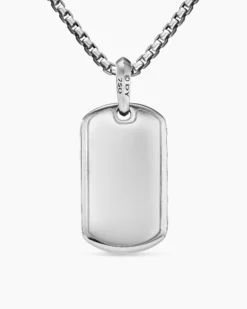 Sculpted Cable Tag 18K White Gold with Diamonds, 35mm