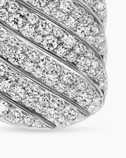 Sculpted Cable Tag 18K White Gold with Diamonds, 35mm