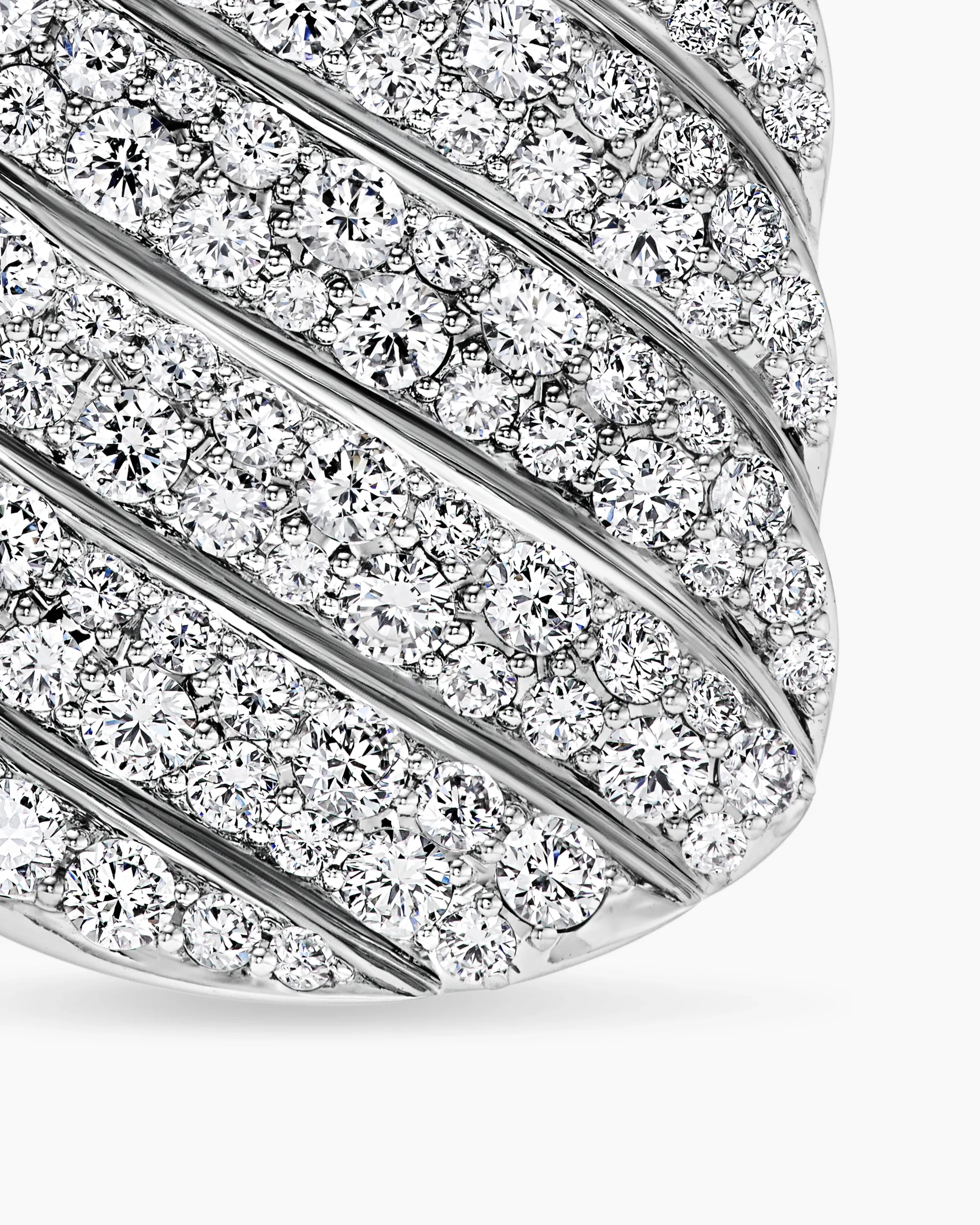 Sculpted Cable Tag 18K White Gold with Diamonds, 35mm