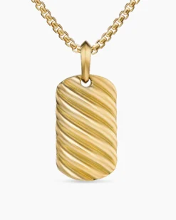 Sculpted Cable Tag 18K Yellow Gold, 27mm