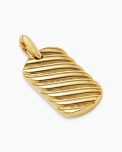 Sculpted Cable Tag 18K Yellow Gold, 27mm