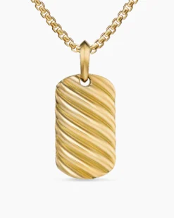 Sculpted Cable Tag 18K Yellow Gold, 27mm