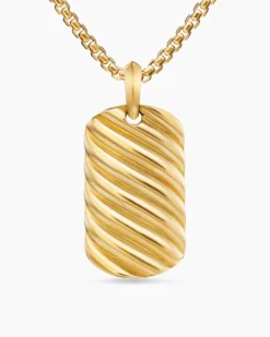 Sculpted Cable Tag 18K Yellow Gold, 35mm