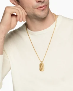 Sculpted Cable Tag 18K Yellow Gold, 35mm