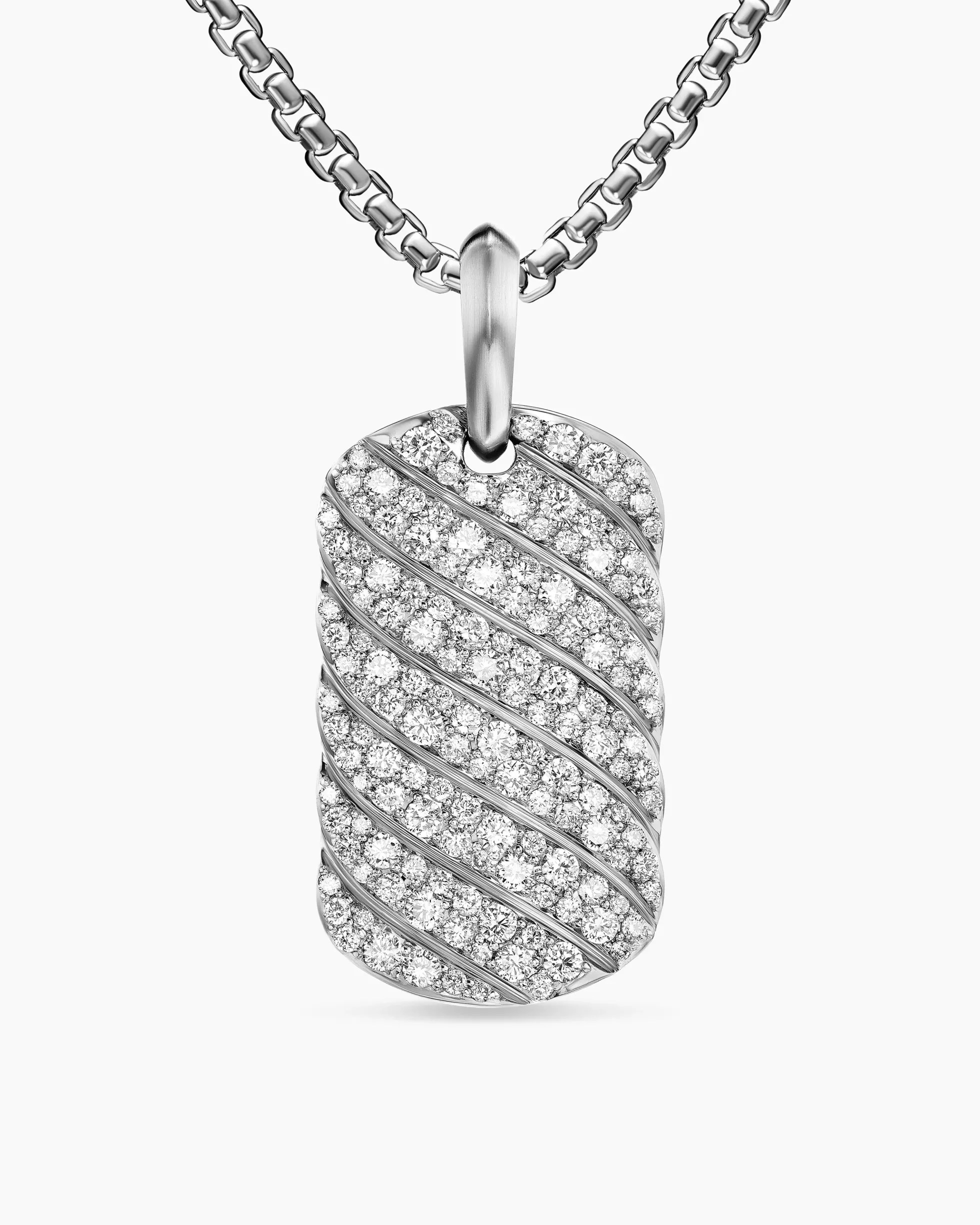 Sculpted Cable Tag Sterling Silver with Diamonds, 27mm