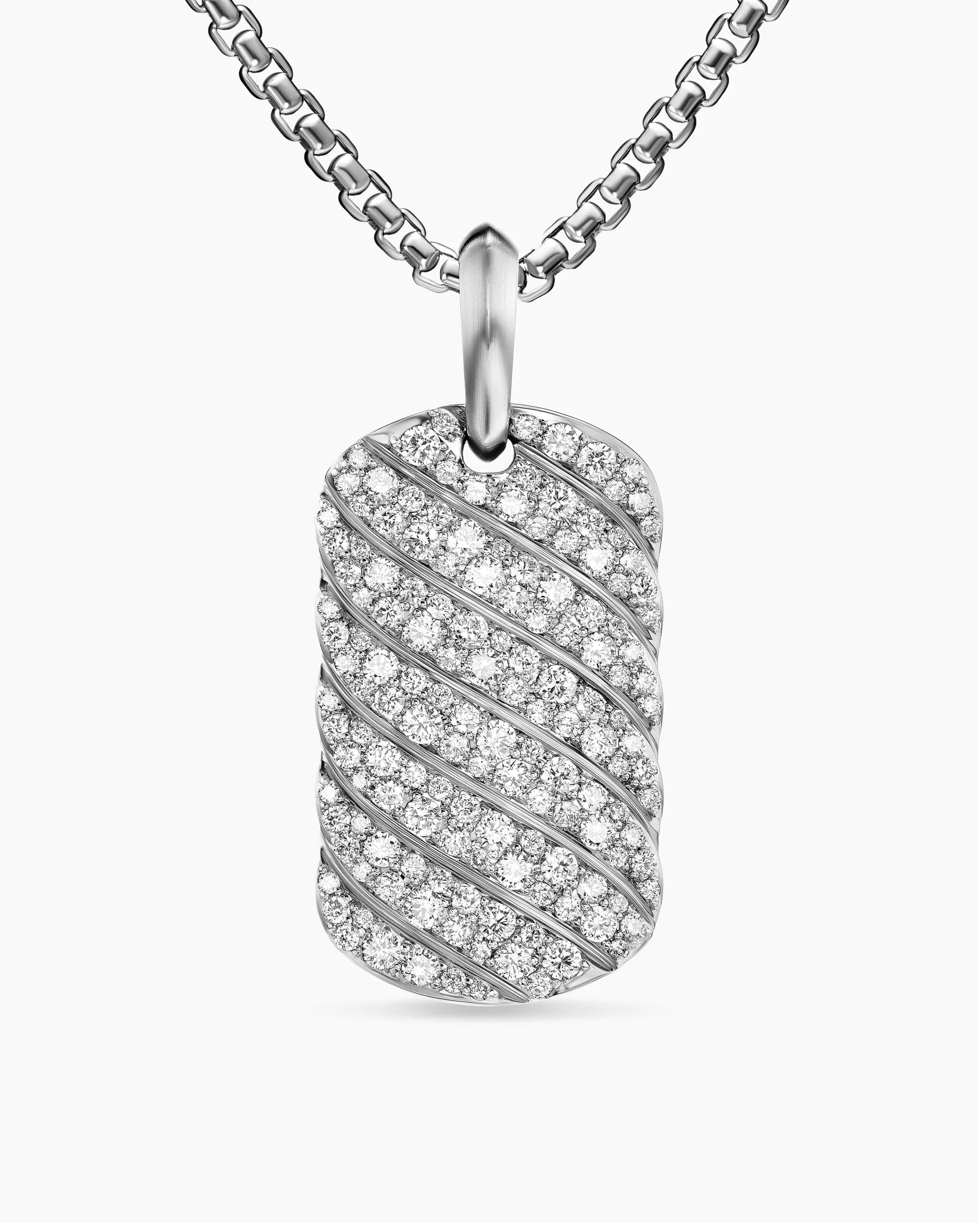 Sculpted Cable Tag Sterling Silver with Diamonds, 27mm
