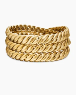 Sculpted Cable Triple Wrap Bracelet 18K Yellow Gold, 8.5mm