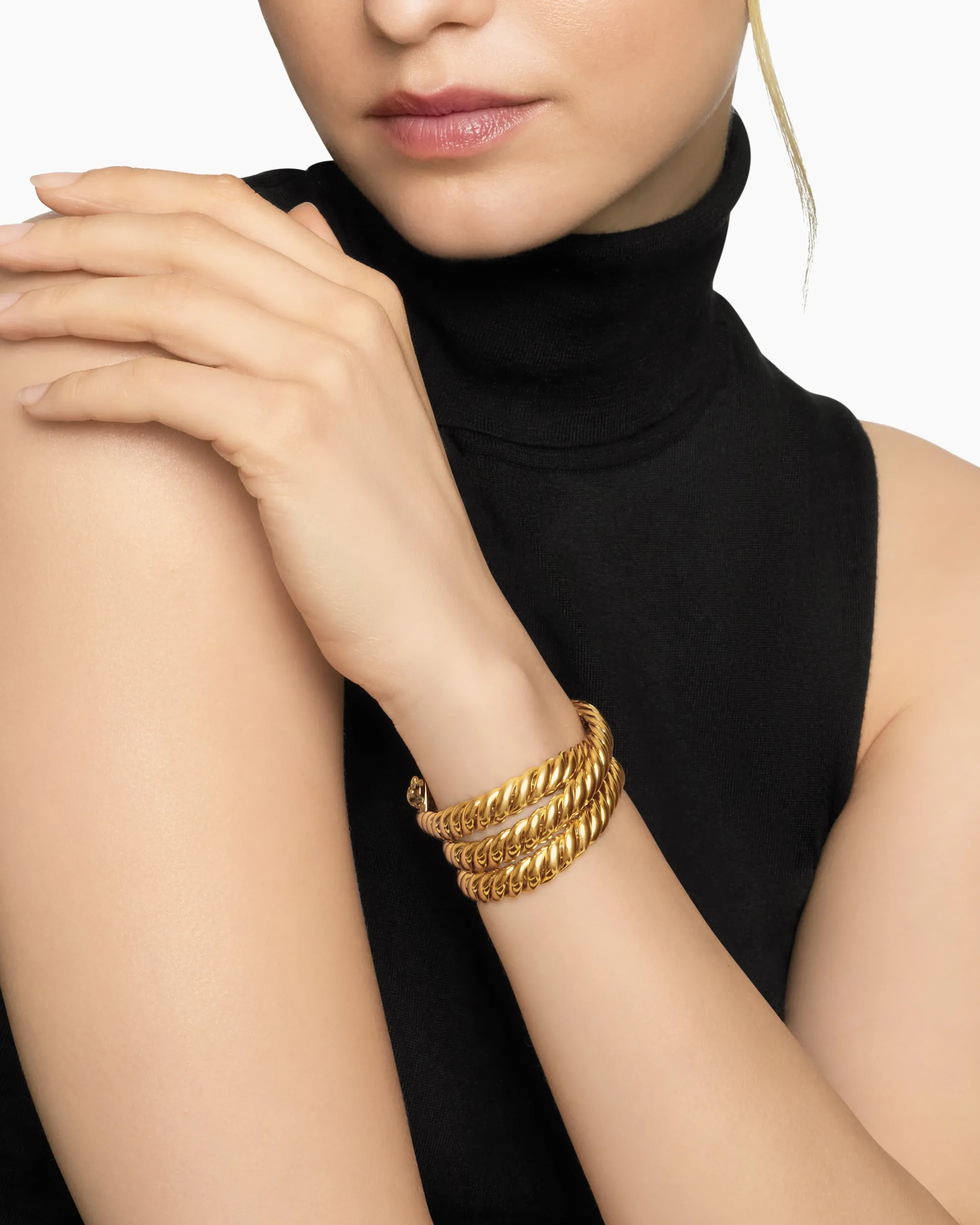 Sculpted Cable Triple Wrap Bracelet 18K Yellow Gold, 8.5mm