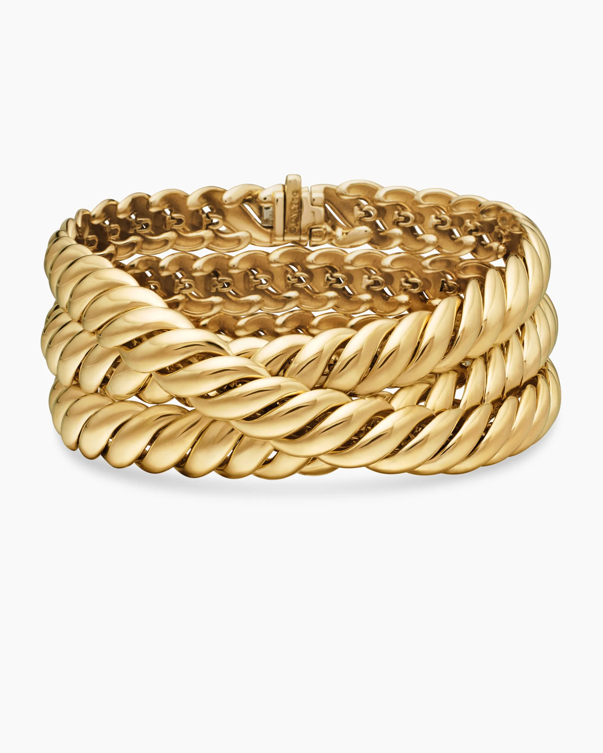 Sculpted Cable Triple Wrap Bracelet 18K Yellow Gold, 8.5mm