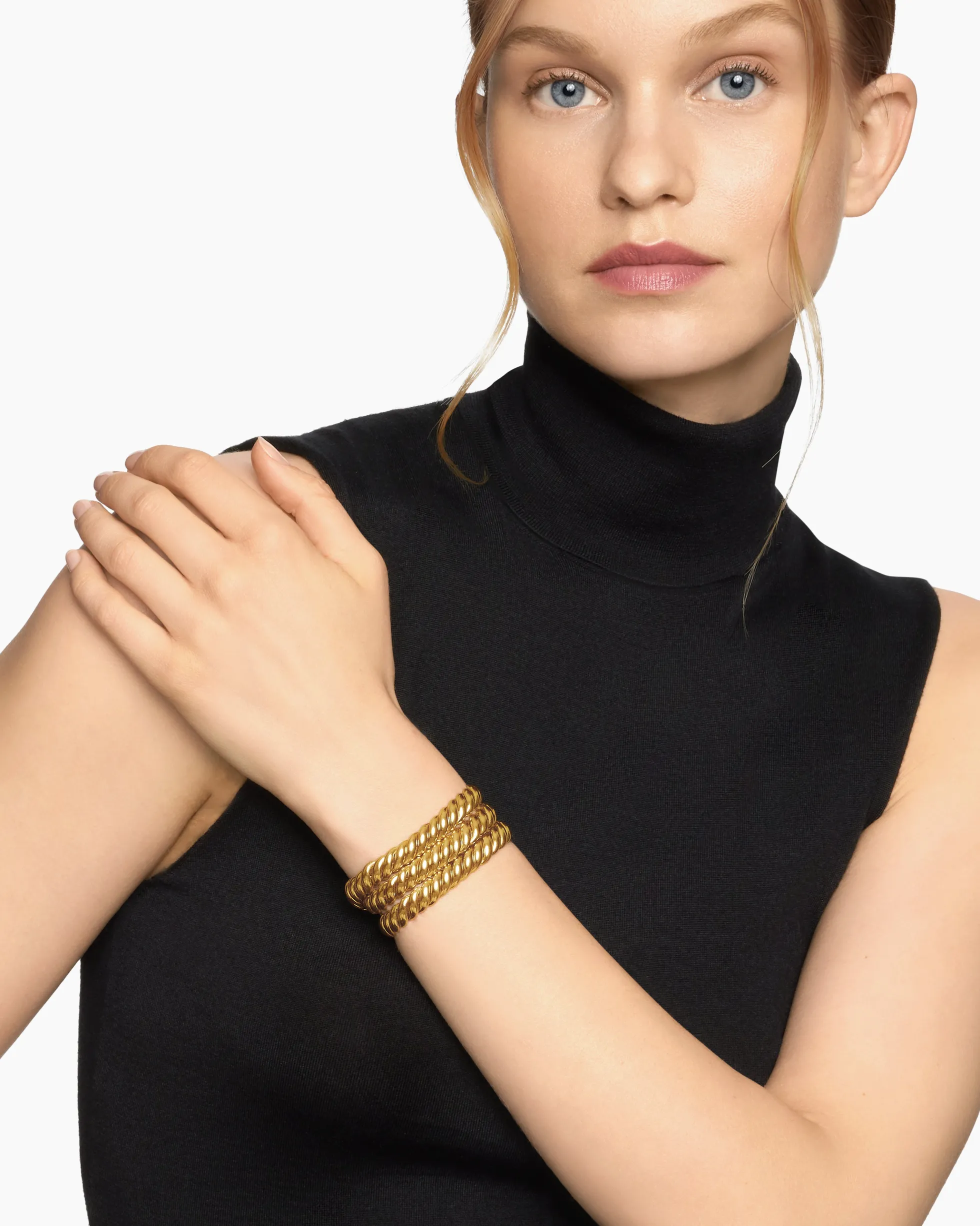 Sculpted Cable Triple Wrap Bracelet 18K Yellow Gold, 8.5mm