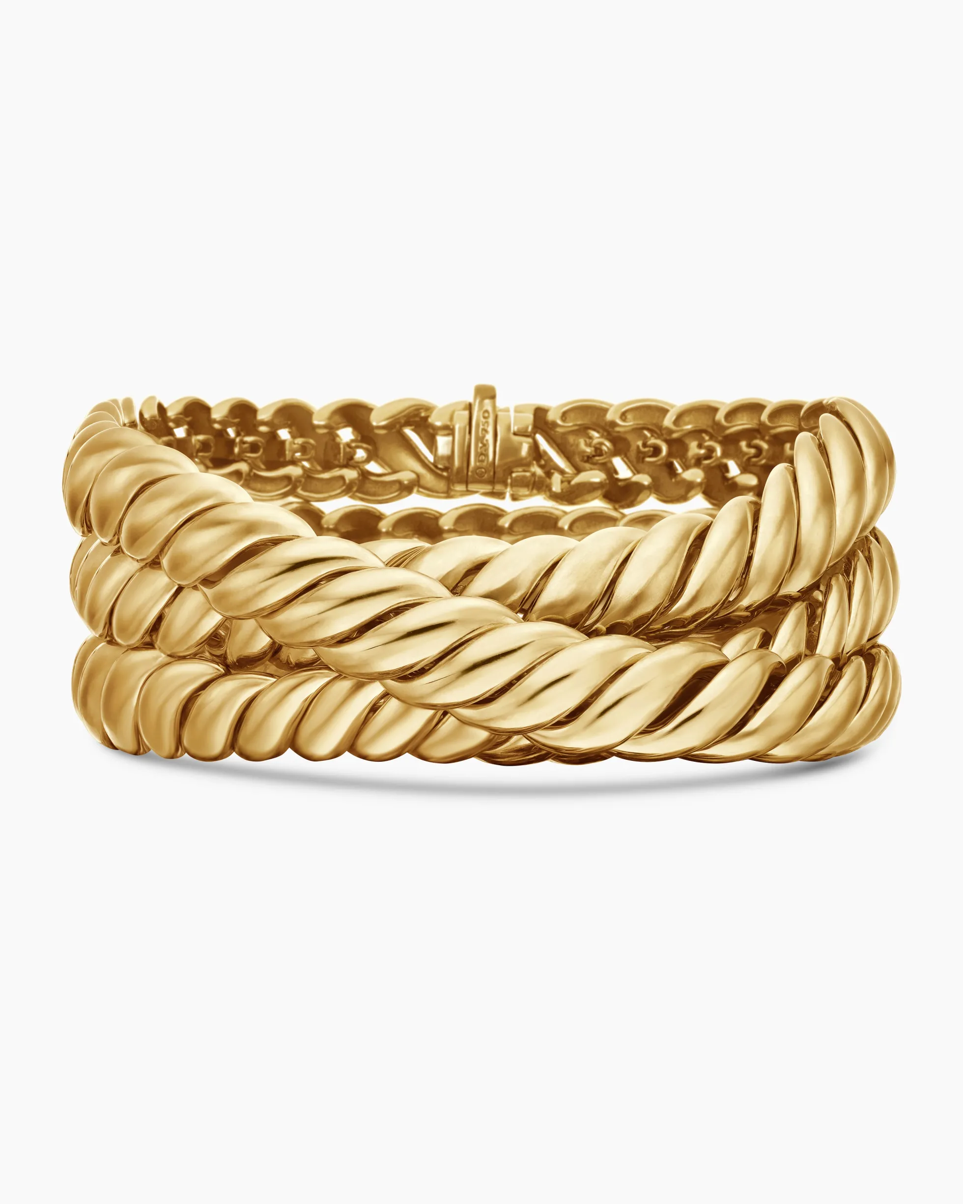 Sculpted Cable Triple Wrap Bracelet 18K Yellow Gold, 8.5mm