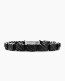 Sculpted Cable Woven Tile Bracelet Black Titanium with Sterling Silver and Black Nylon, 8.5mm