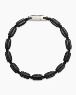 Sculpted Cable Woven Tile Bracelet Black Titanium with Sterling Silver and Black Nylon, 8.5mm
