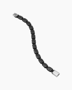 Sculpted Cable Woven Tile Bracelet Black Titanium with Sterling Silver and Black Nylon, 8.5mm