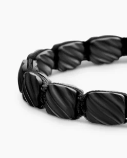 Sculpted Cable Woven Tile Bracelet Black Titanium with Sterling Silver and Black Nylon, 8.5mm
