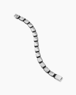 Sculpted Cable Woven Tile Bracelet Sterling Silver and Black Nylon, 8.5mm