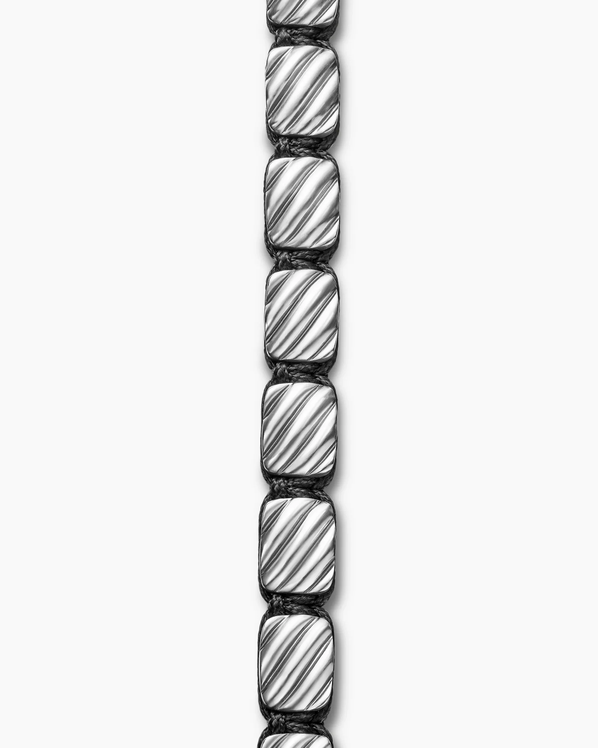 Sculpted Cable Woven Tile Bracelet Sterling Silver and Black Nylon, 8.5mm