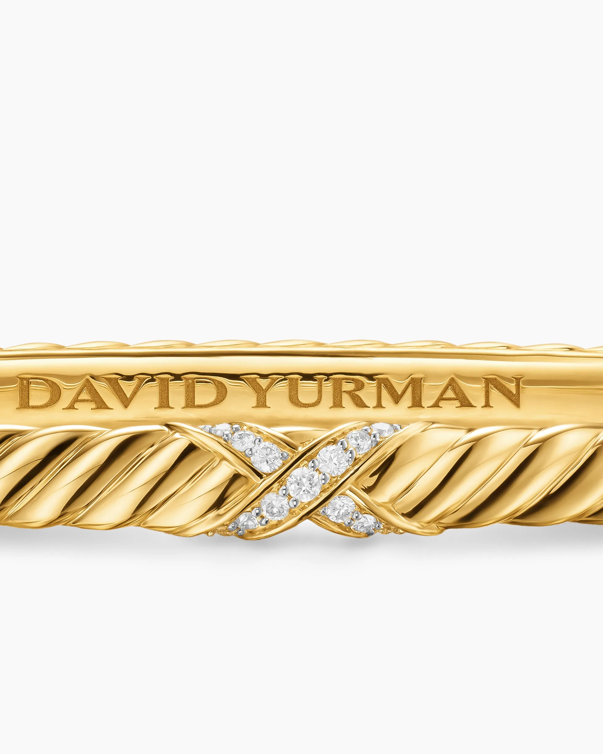 Sculpted Cable X Bracelet 18K Yellow Gold with Diamonds, 4.6mm