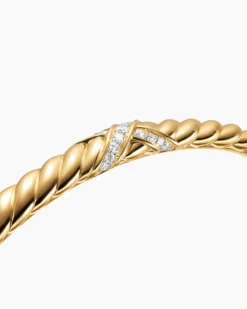 Sculpted Cable X Bracelet 18K Yellow Gold with Diamonds, 4.6mm