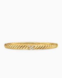 Sculpted Cable X Bracelet 18K Yellow Gold with Diamonds, 4.6mm