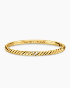 Sculpted Cable X Bracelet 18K Yellow Gold with Diamonds, 4.6mm