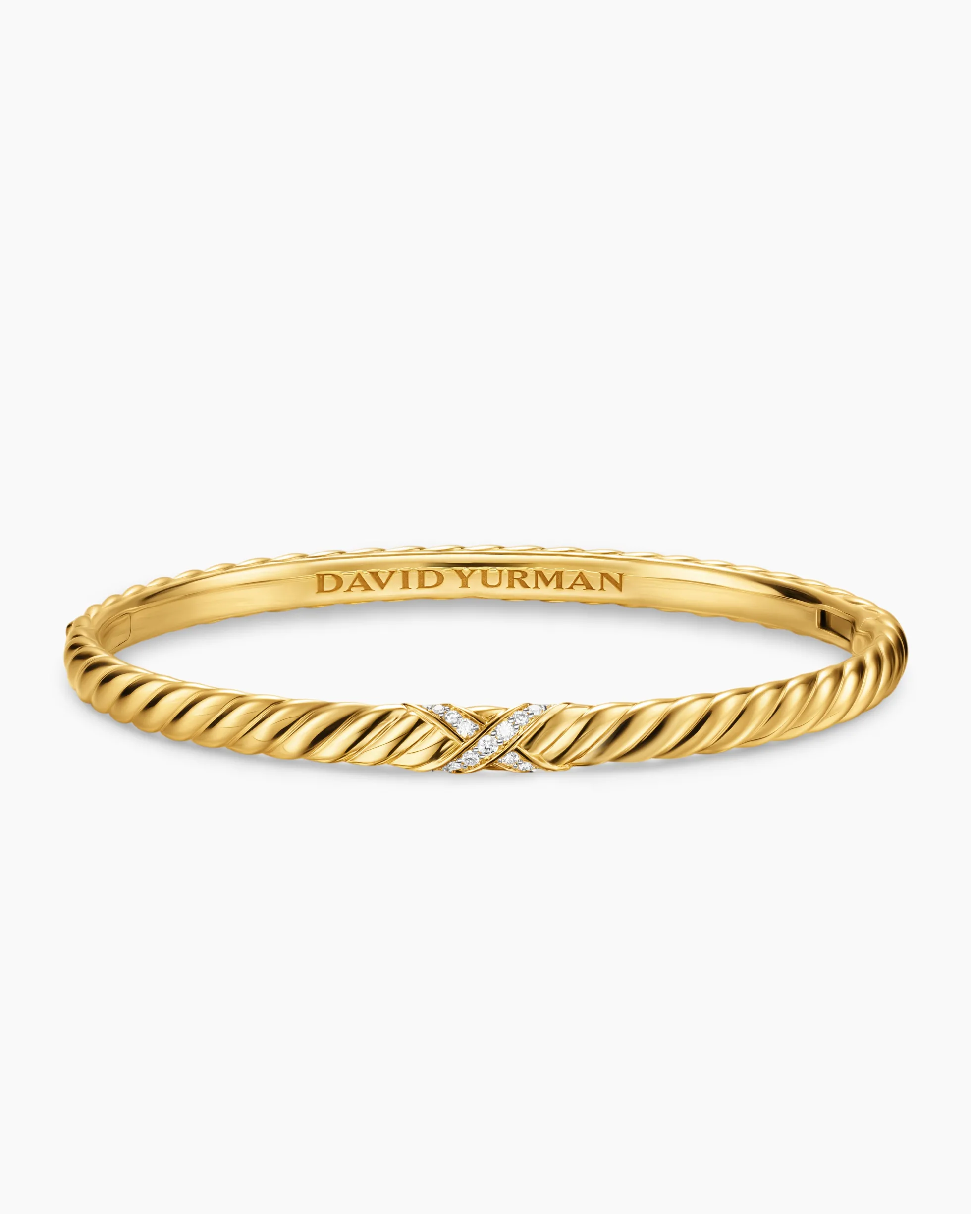 Sculpted Cable X Bracelet 18K Yellow Gold with Diamonds, 4.6mm