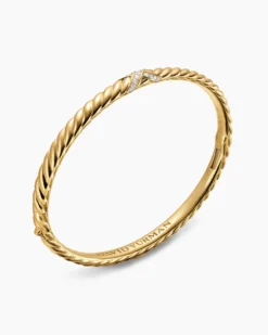 Sculpted Cable X Bracelet 18K Yellow Gold with Diamonds, 4.6mm