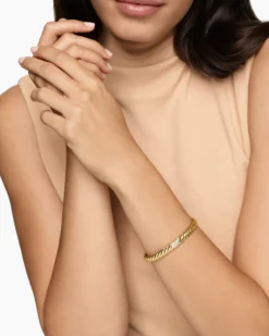 Sculpted Cable X Center Station Bracelet 18K Yellow Gold with Diamonds, 6.2mm