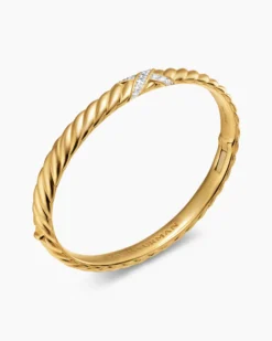 Sculpted Cable X Center Station Bracelet 18K Yellow Gold with Diamonds, 6.2mm