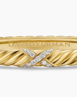 Sculpted Cable X Center Station Bracelet 18K Yellow Gold with Diamonds, 6.2mm