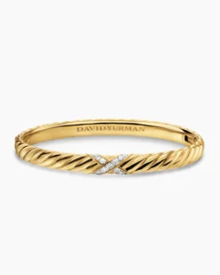 Sculpted Cable X Center Station Bracelet 18K Yellow Gold with Diamonds, 6.2mm
