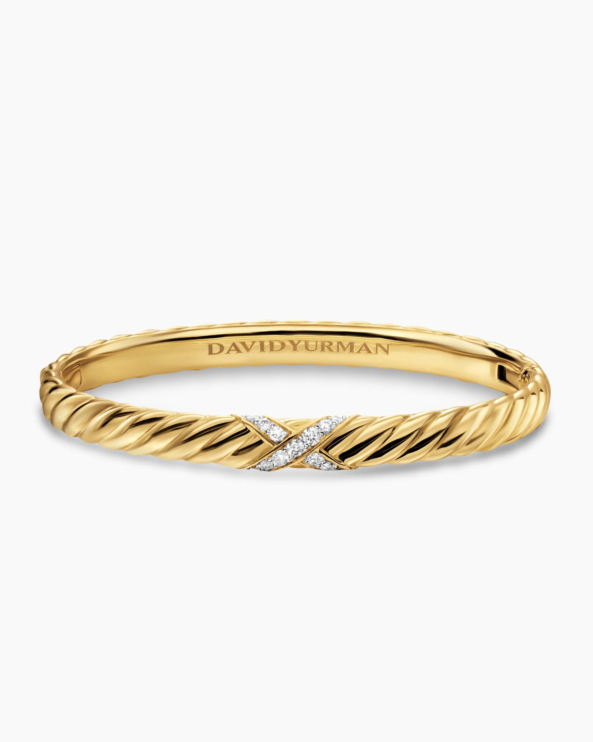 Sculpted Cable X Center Station Bracelet 18K Yellow Gold with Diamonds, 6.2mm