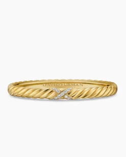 Sculpted Cable X Center Station Bracelet 18K Yellow Gold with Diamonds, 6.2mm