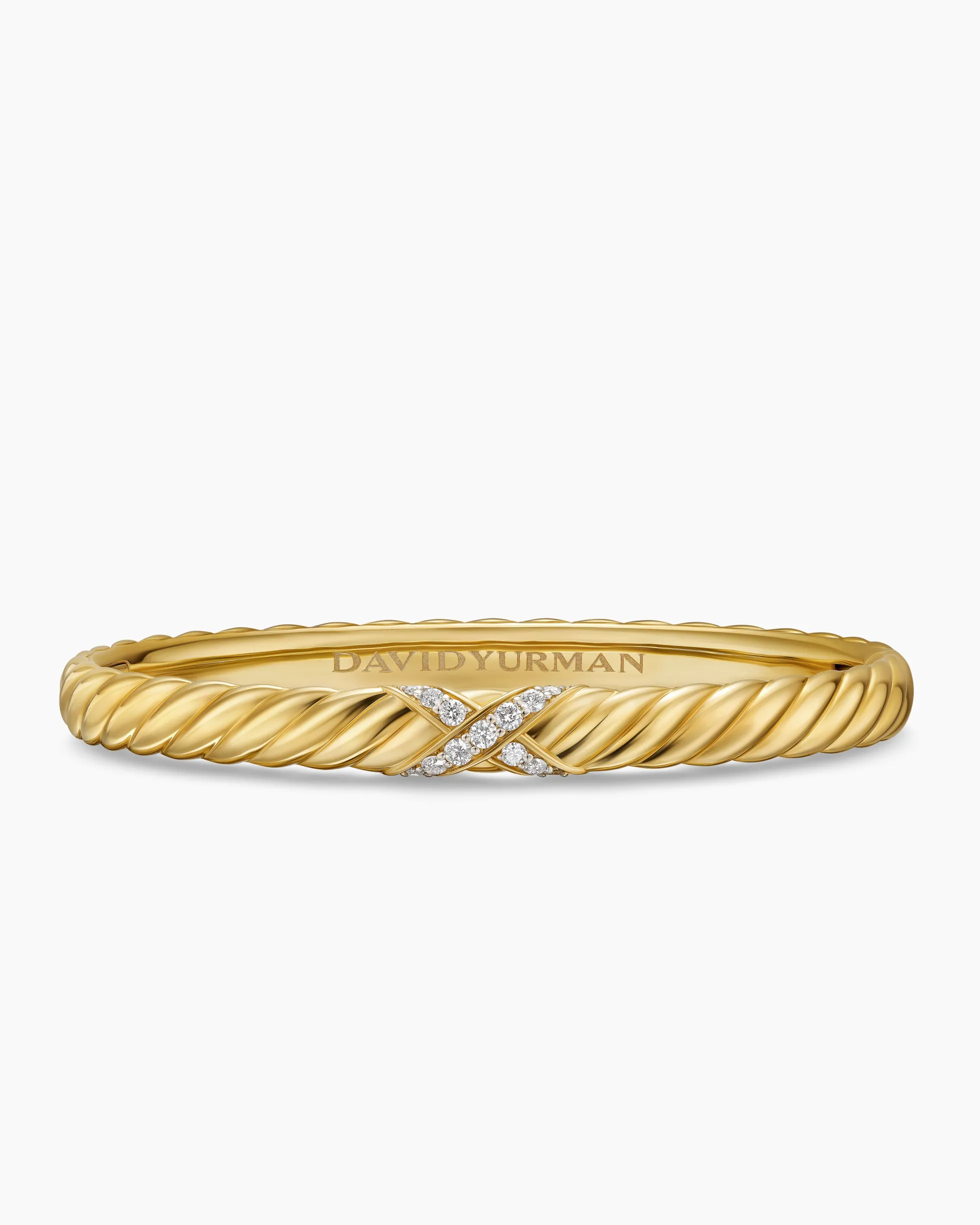 Sculpted Cable X Center Station Bracelet 18K Yellow Gold with Diamonds, 6.2mm