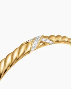 Sculpted Cable X Center Station Bracelet 18K Yellow Gold with Diamonds, 6.2mm